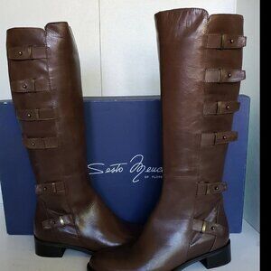Sesto Meucci "Fango" Brown Leather Buckle Snap Above Knee Riding Boots $585 7 M
